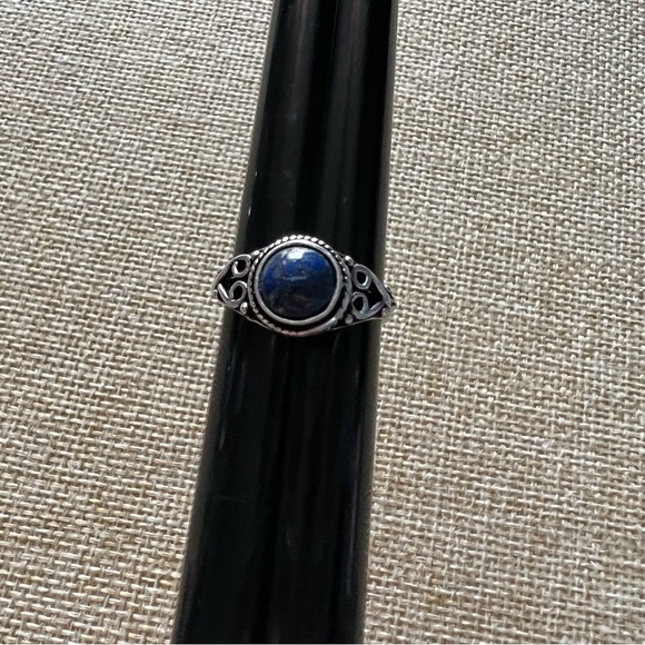 New Lapis Lazuli Stone Boho Silver Overlay Ring Size 6.75 - Picture 2 of 6
